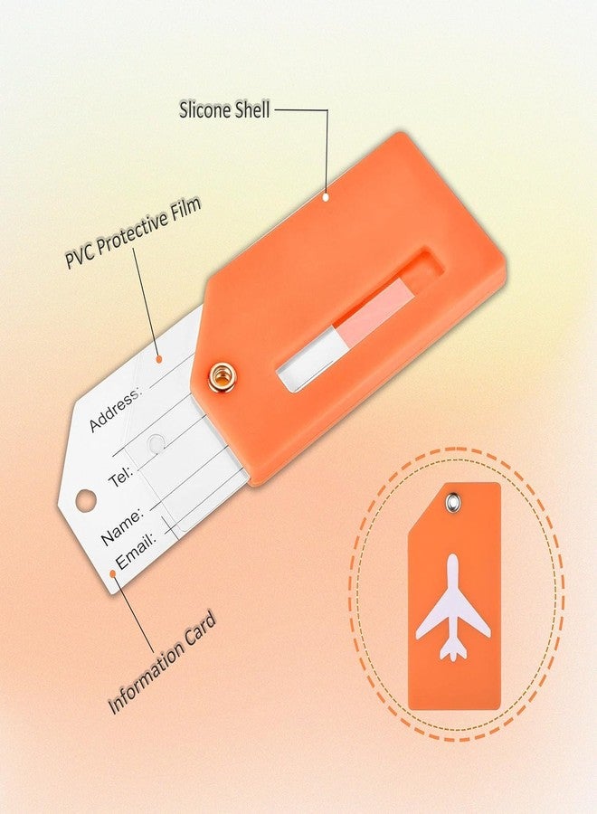 سنديا مجموعة من 5 بطاقات أمتعة من SNDIA، بطاقات أمتعة سيليكون مع حلقة فولاذية لعلامة حقيبة السفر (برتقالي) - Image 3